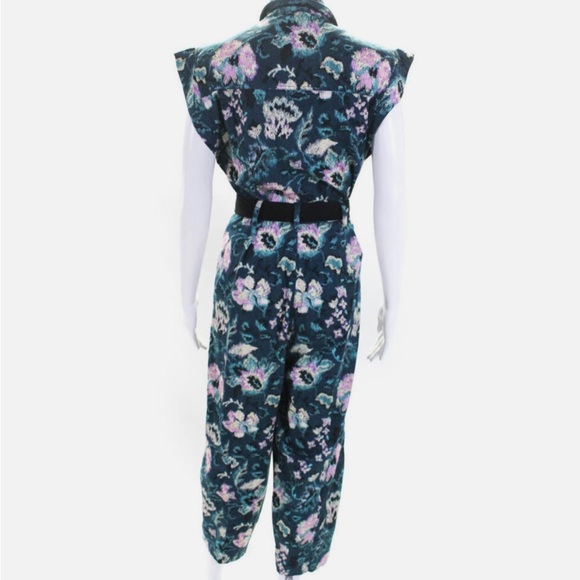 Maria Cher Blue Floral Printed Jumpsuit with Belt, Size S - Picture 3 of 5